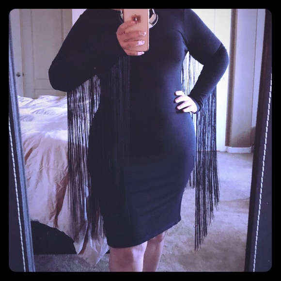 Dresses & Skirts - Fringed black dress size large
